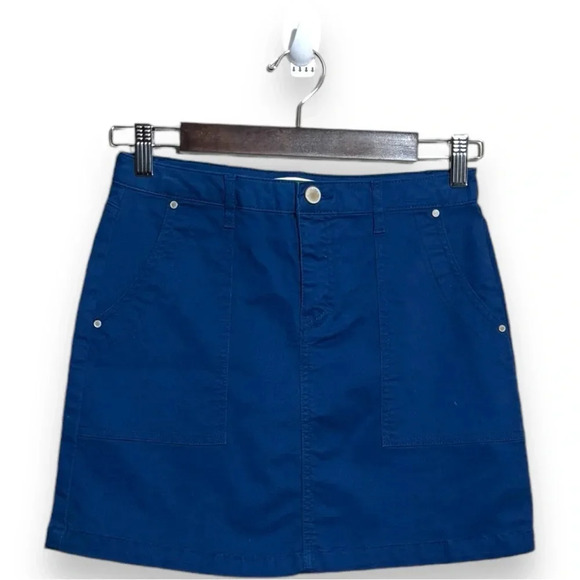 Copper Key Royal Blue Cotton Square Front Pockets Fitted Mini Skirt Size L - Picture 16 of 16